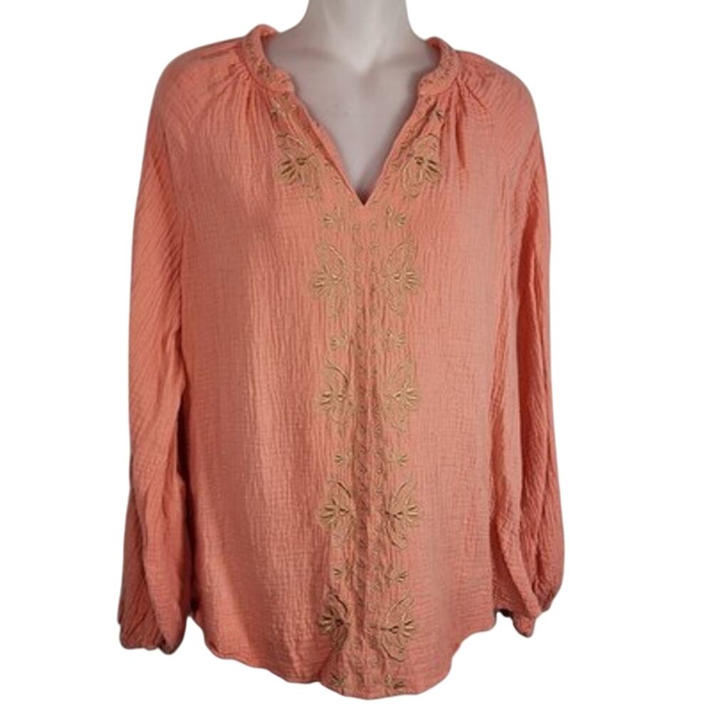Belle by Kim Gravel Women Beach Club 100% Cotton Gauze Embroidered Top M A686034